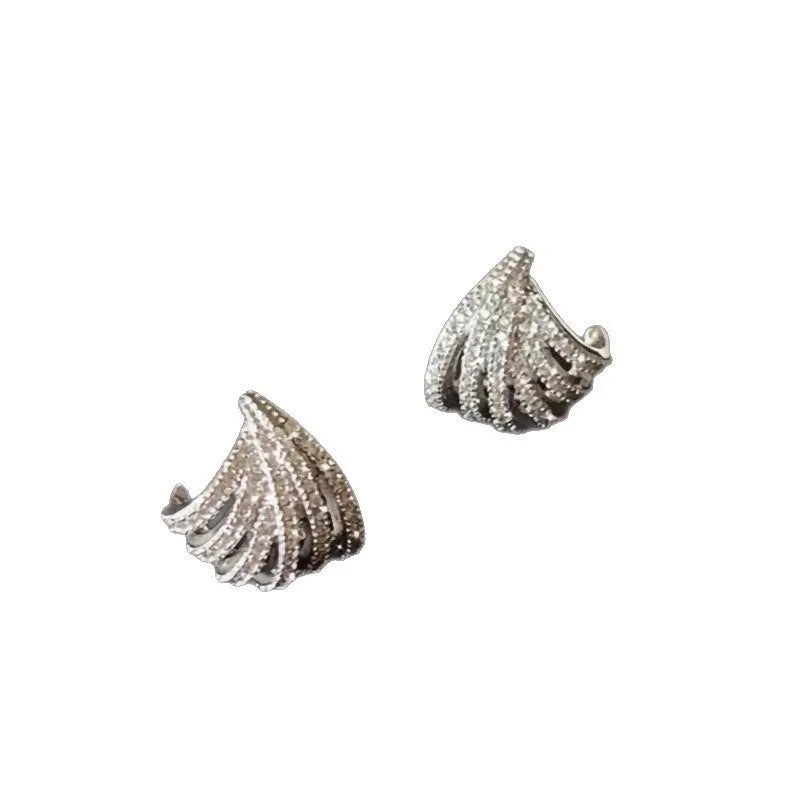 Geometric line design earrings with platinum finish and zircon material for women