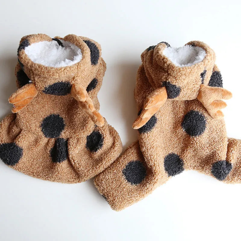 Petstyle big polka dot elk couple clothes for cats and dogs showing skirt and four-leg style options