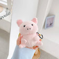 Pink pig cartoon plush earphone case for Apple AirPods 1 and 2, PC back cover with injection moulded shell