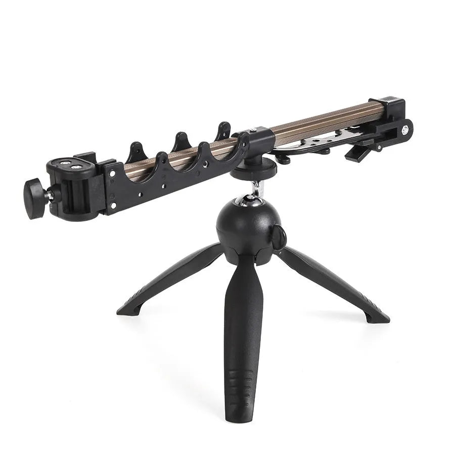 Aluminium ice fishing rod holder bracket with tripod base supporting small fishing rod