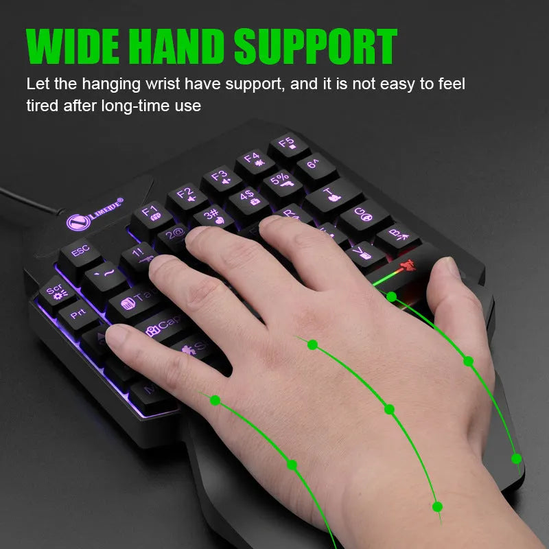 GK103S blue backlit one-handed mechanical gaming keyboard with mouse converter on gaming desk