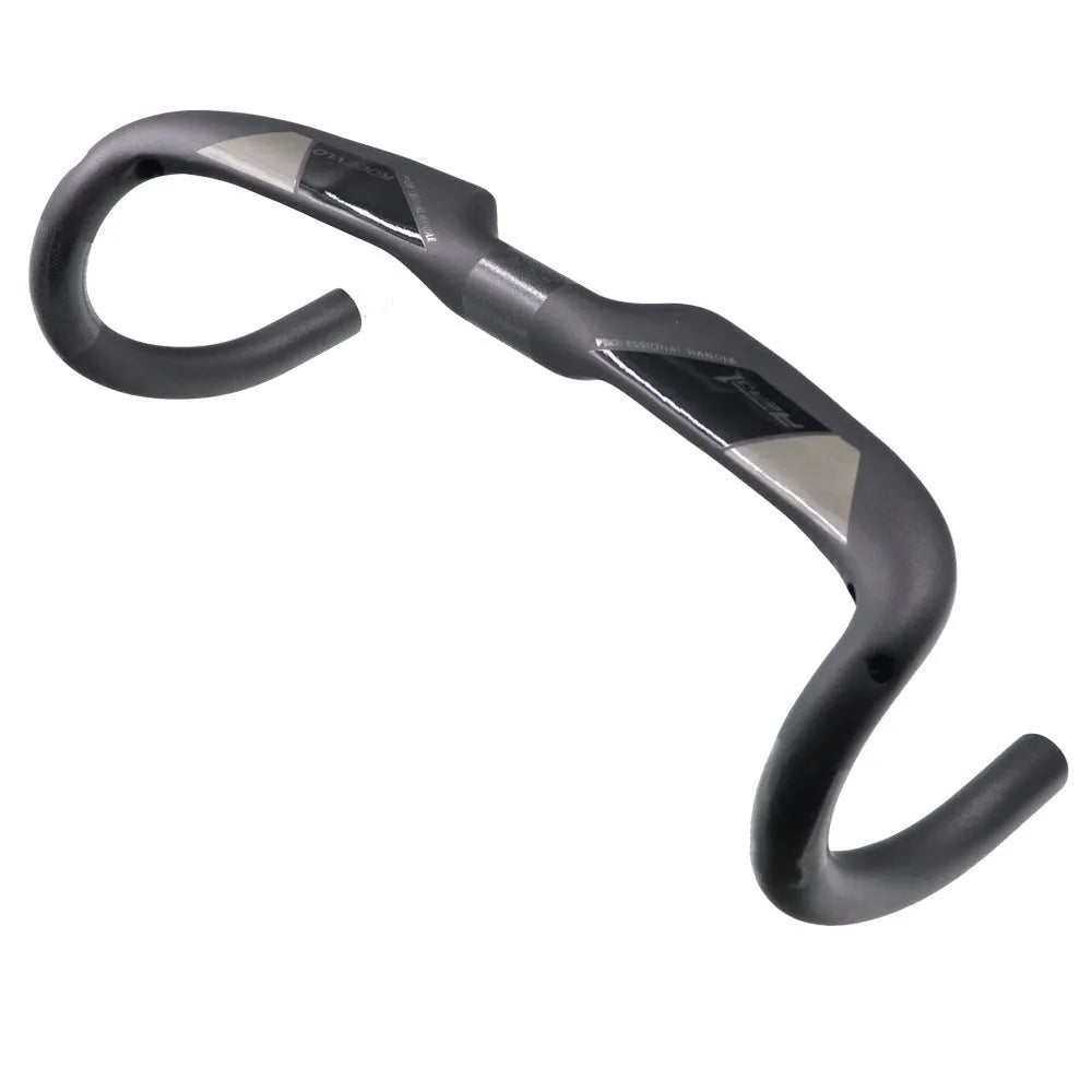 Wei Bike matt carbon fibre bent profile road bicycle handlebar showing its shape