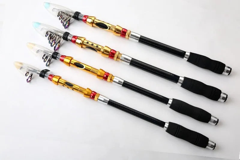Carbon fibre telescopic spinning fishing rod for sea fishing with metal or foam handle, 2.1m to 3.6m
