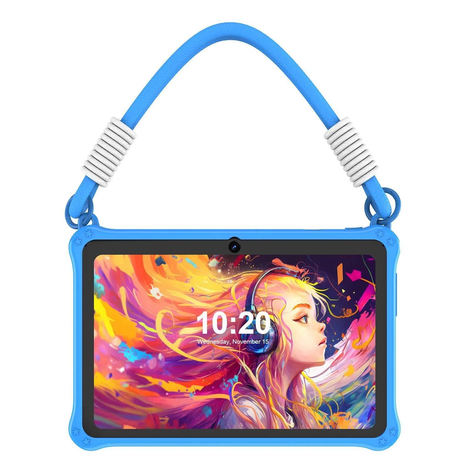 Sapphire blue silicone protective case for 7-inch children's tablet with flat strap and HD film