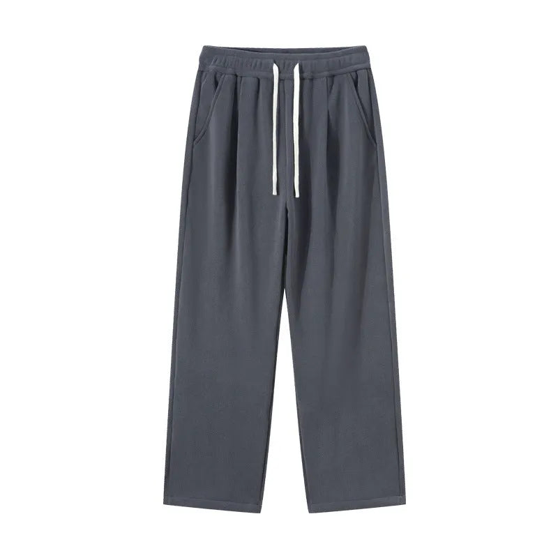 Men's double-sided polar fleece-lined winter trousers with drawstring waist in apricot, black, or dark grey