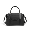 Genuine leather ladies' handbag in elephant grey with contrast stitching and lock detail, 27x12x20cm