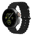 K9 smart watch with black silicone strap and round screen showing fitness stats.