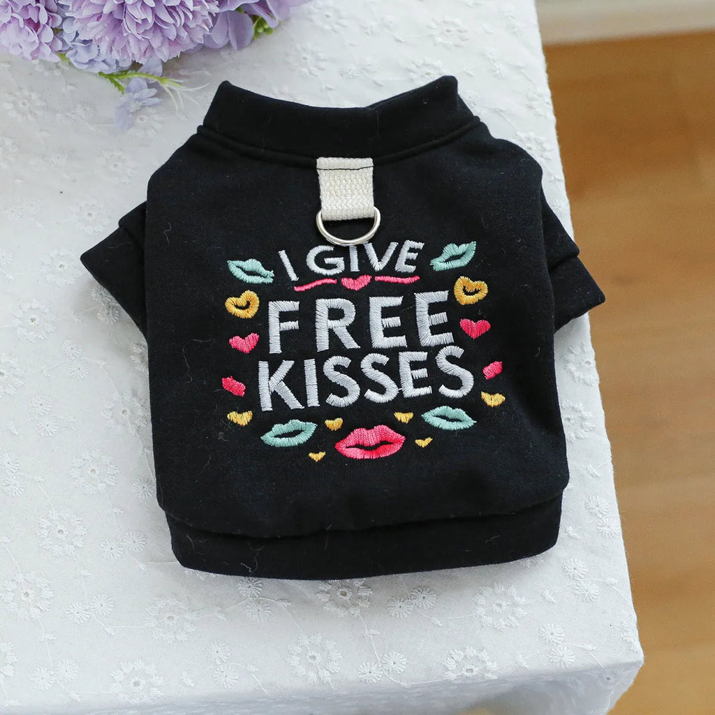 Casual kiss pattern pet sweater for dogs and cats shown in a universal fit design.