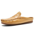 Men's black summer semi-slippers with a breathable artificial PU upper and a textured Gommino rubber sole.