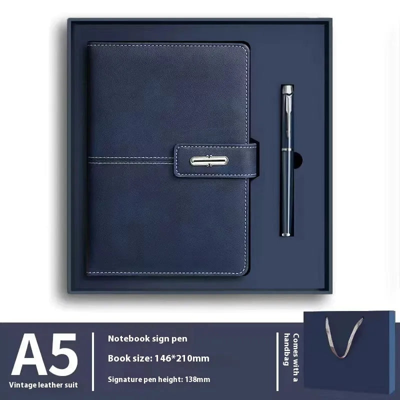 A5 notebook with imitation leather cover in various colours, open to show wood-free paper pages