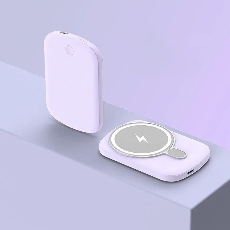Magsafe magnetic wireless power bank in Barbie Pink, Gentleman's Black, Ivory White, or Lightning Purple colour, 94x66mm dimensions