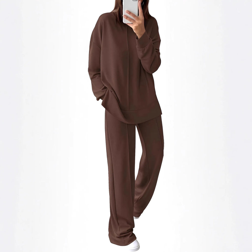 Women's polyester jogging suit set in Army Green, showing long-sleeve top and matching trousers.