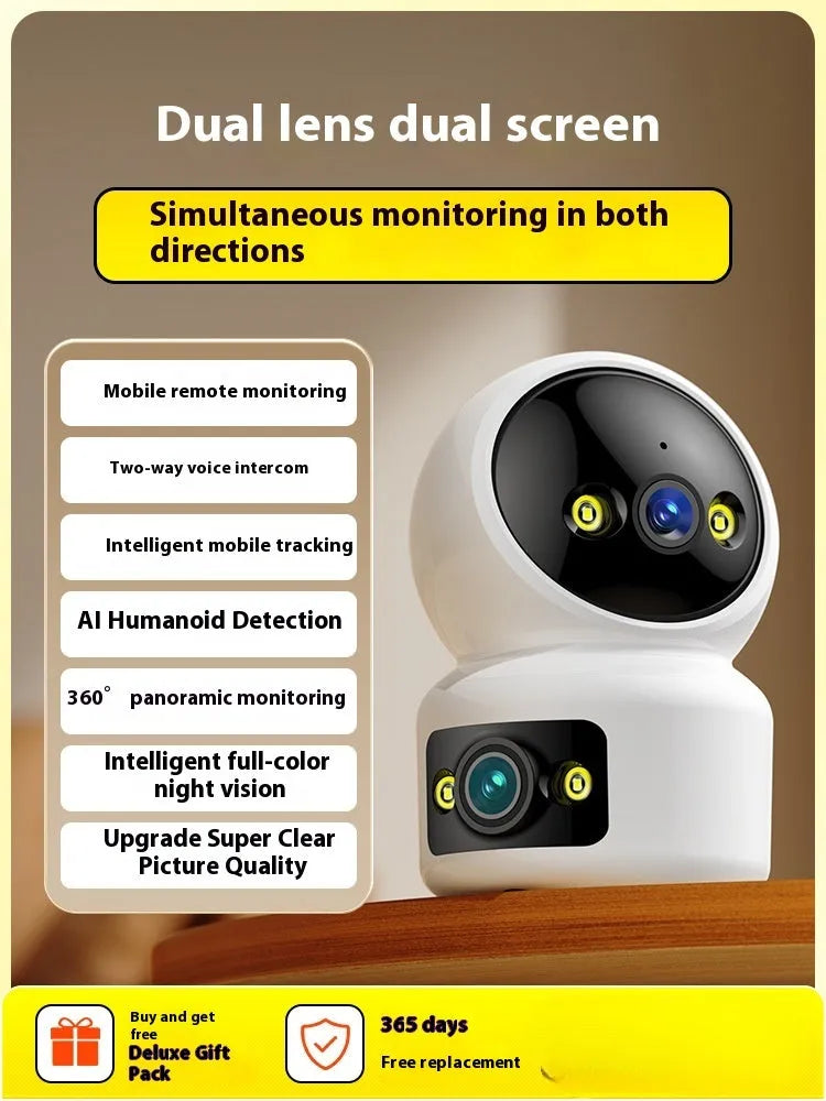 White USB 2.0 HD monitoring camera with night vision, face recognition and intercom support, shown with charging cable