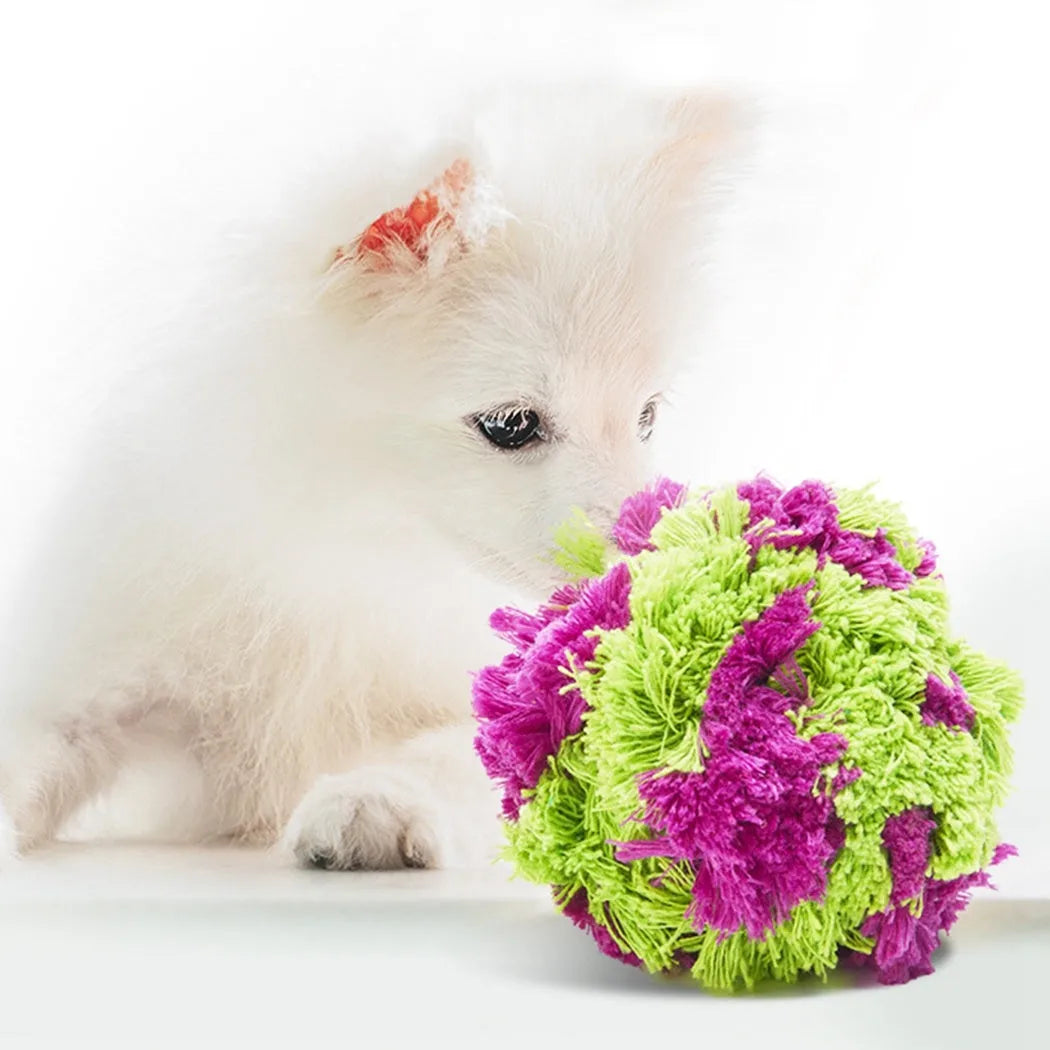 15cm purple plush seaweed ball dog chew toy with knotted texture