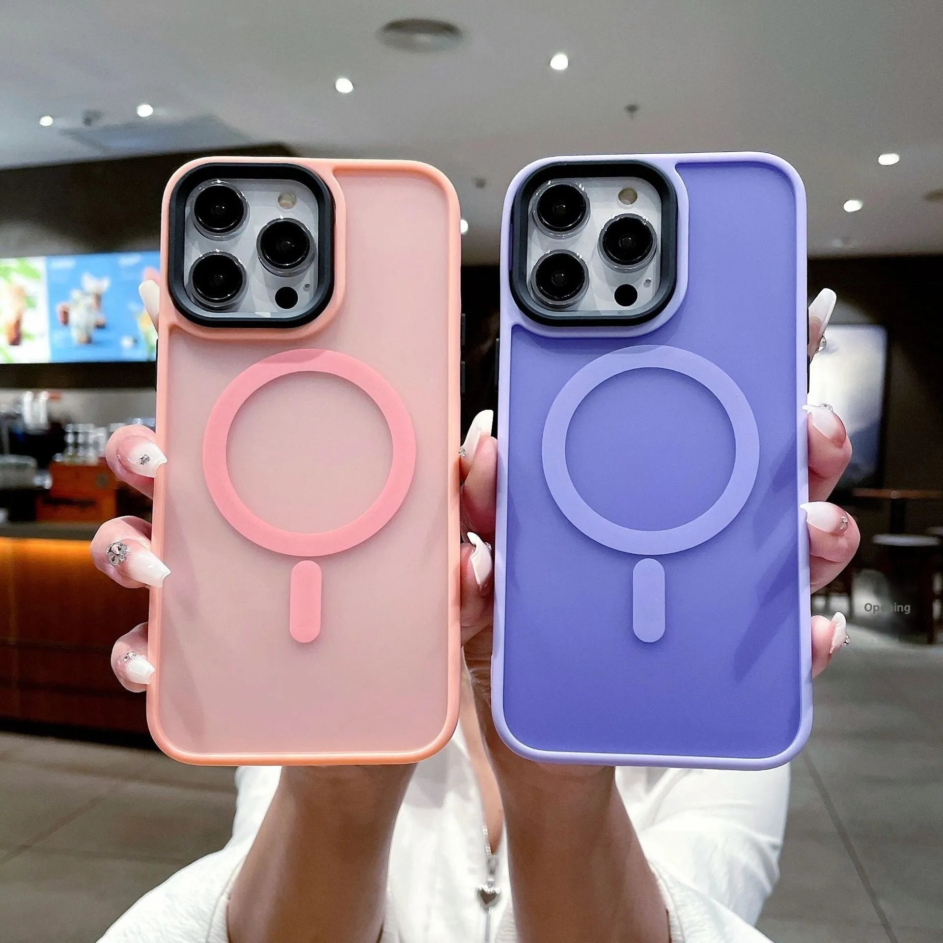 Frosted magnetic suction iPhone 16 phone case in dark purple colour showing shockproof anti-fall protection