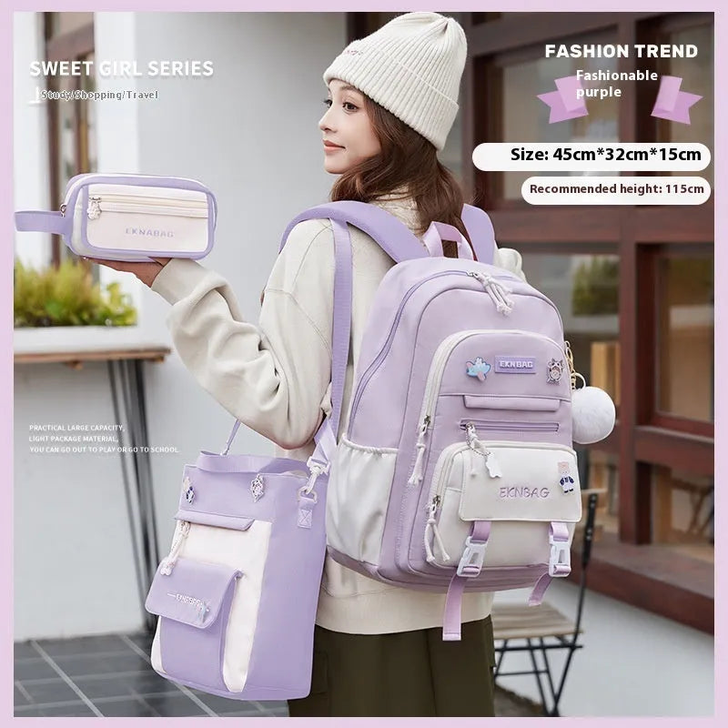 Girls waterproof school backpack in multiple colours with curved shoulder straps and spine protection