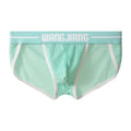 Men's black mesh ice silk triangular underwear laid flat, showing briefs style and breathable fabric texture.