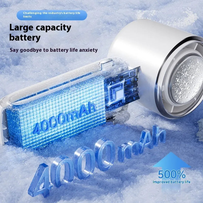 A portable neck fan with a USB port and adjustable speed settings, shown in a choice of colours.