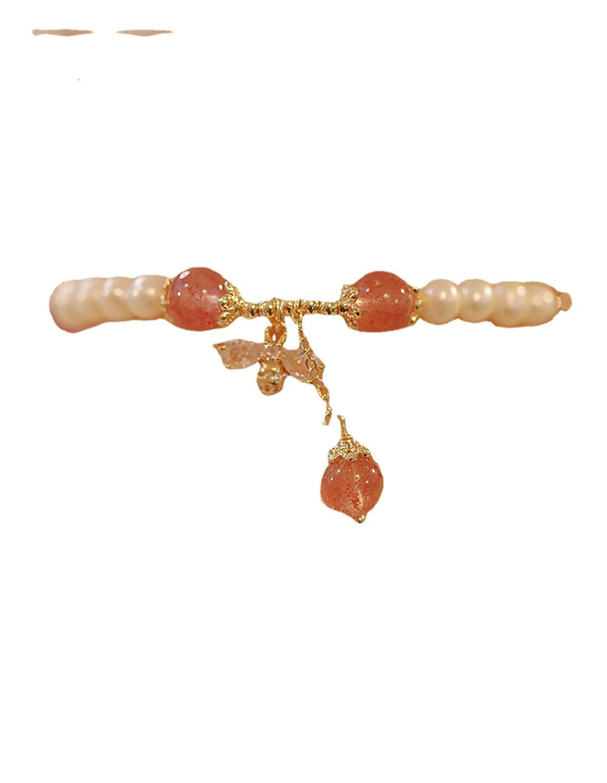 INS style women's bracelet with strawberry quartz stringed pearls and a central bow detail
