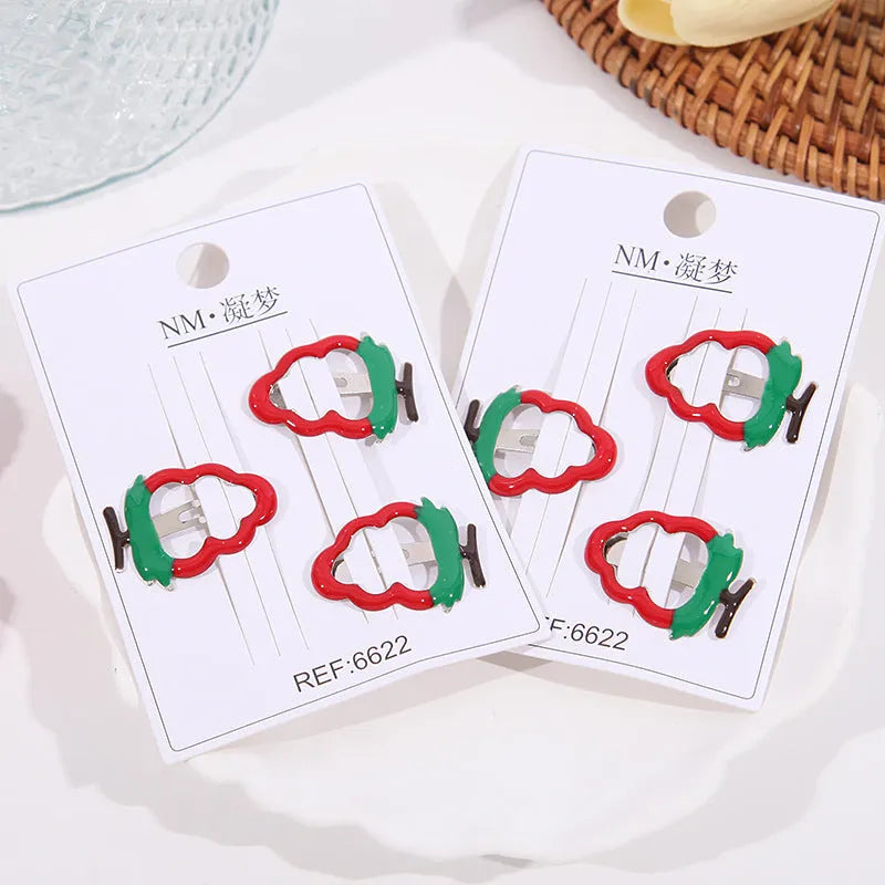 Children's cartoon fruit hair clips in cherry, apple and strawberry designs, plastic barrettes set