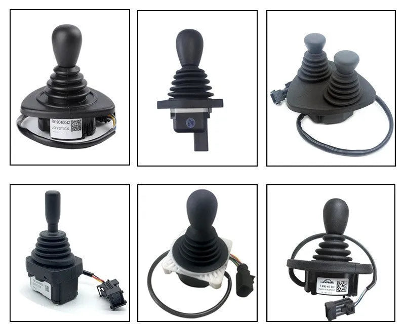 Black universal forklift hydraulic control lever joystick made from ABS plastic.