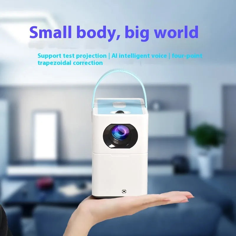 Smart HD home projector with remote control showing 1280x800 resolution and Android system display