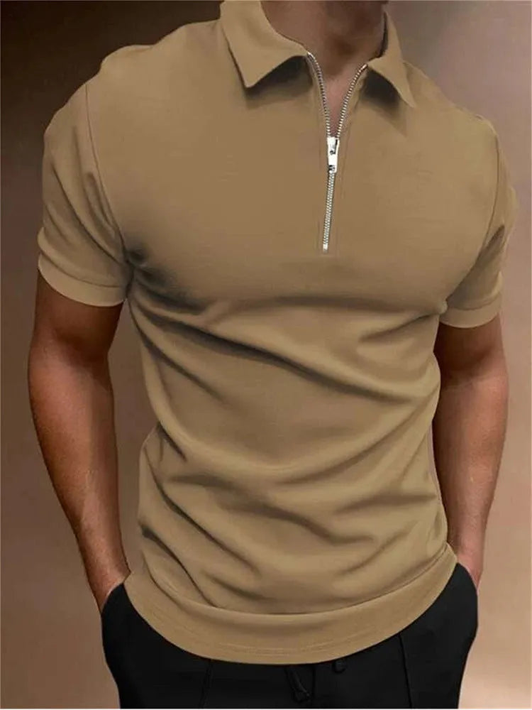 Men's casual digital print polo shirt in a loose fit, shown in one of seven available colours.