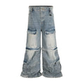 Washed-out cotton detachable overalls with multiple pockets in black or blue colours