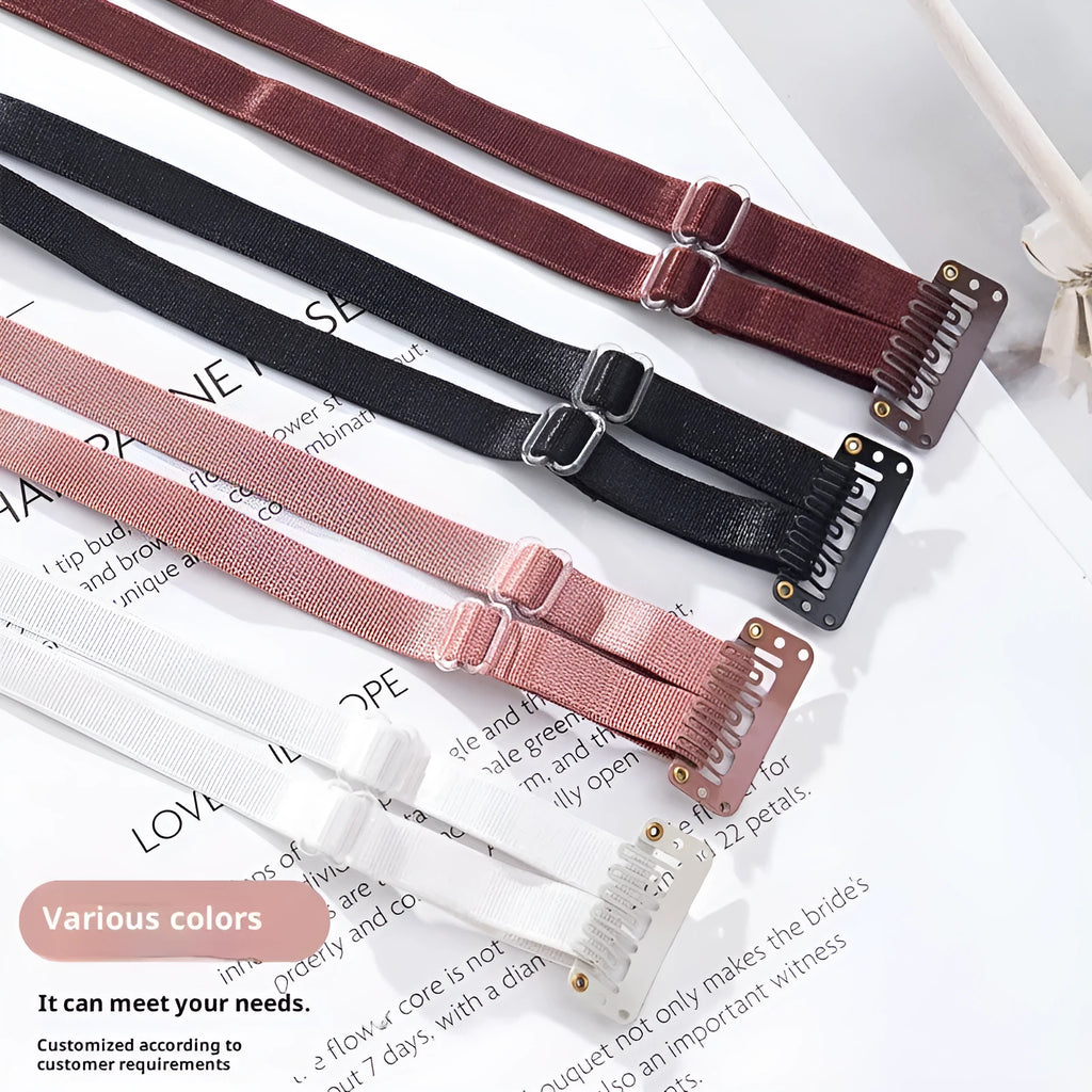 Nylon face lifting strap with invisible clip, one size, shown in black brown or apricot single or double strap