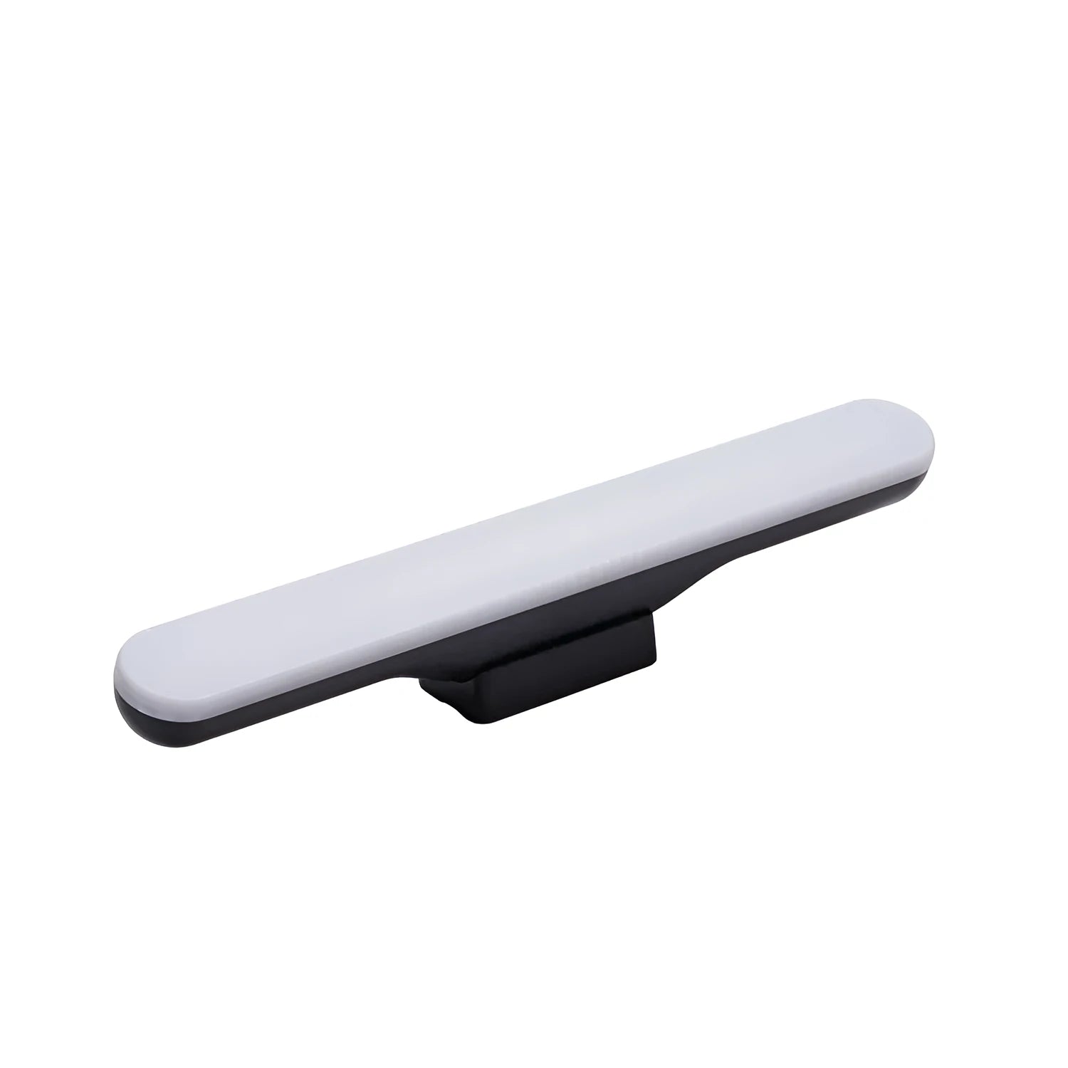 White plastic LED desk lamp with touch controls and adjustable brightness settings on wooden desk