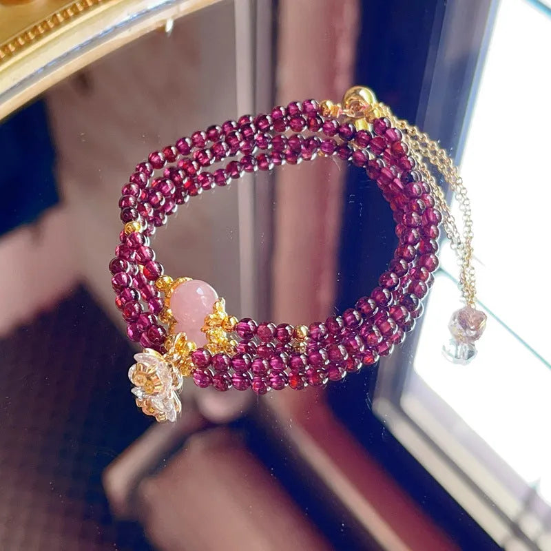 Women's handmade natural garnet double ring bracelet in H311 colour