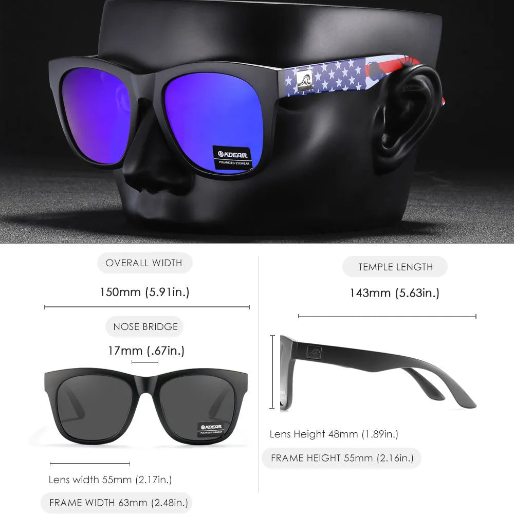 Black polarised sunglasses with TAC lenses for UV protection during driving and fishing