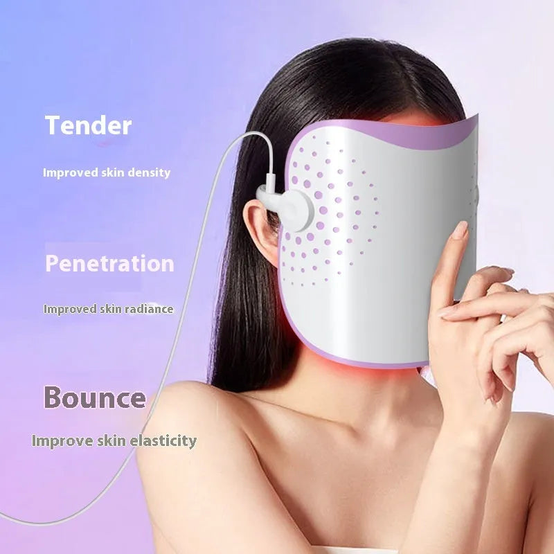 White and purple plug-in photon beauty mask IPL device with spectrometer for facial light therapy.
