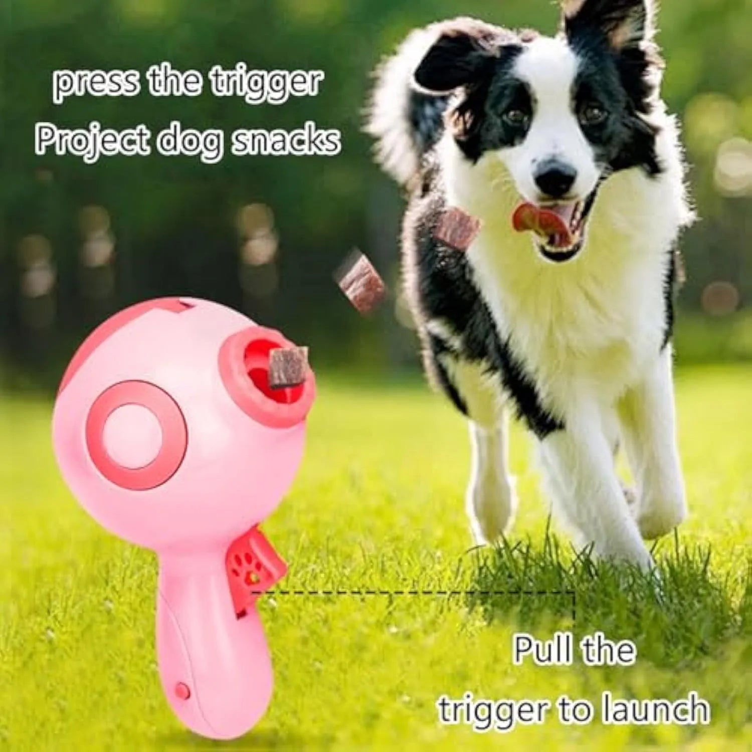 Green treat launchers toy for dogs with remote feeding function, measuring 15.5cm long