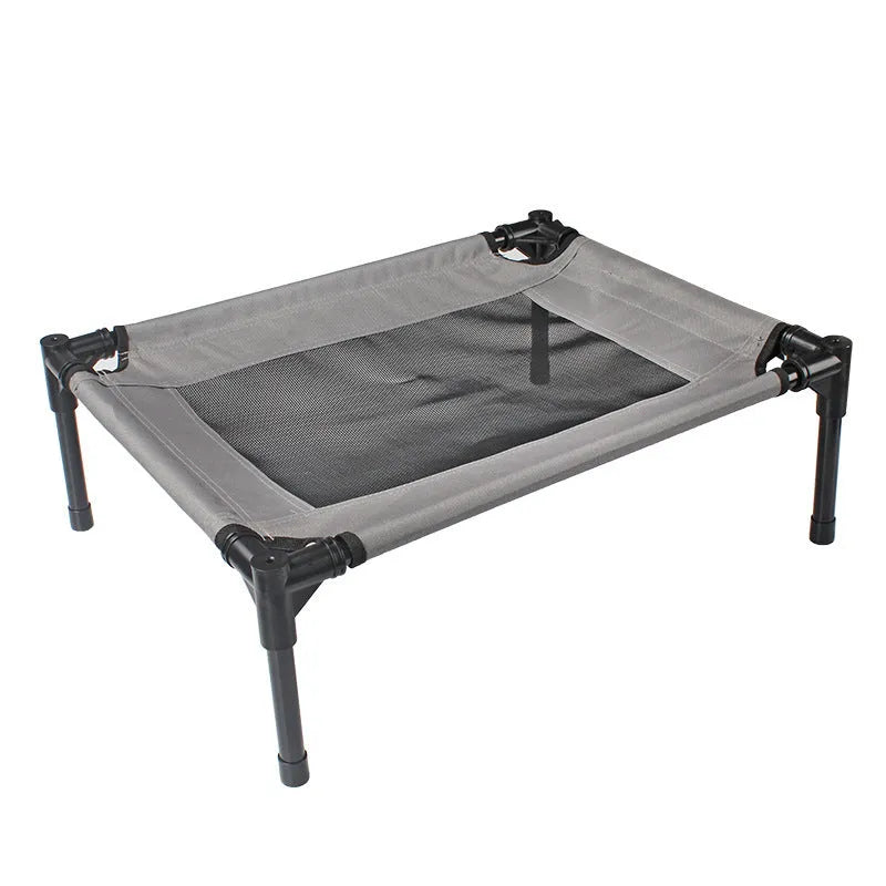 Black outdoor portable dog bed with steel frame and removable Oxford cloth cover