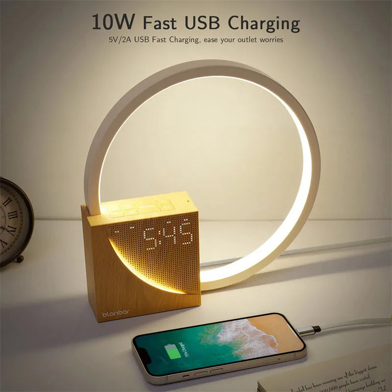 Touch control bedside lamp with alarm clock and natural sounds in navy blue finish