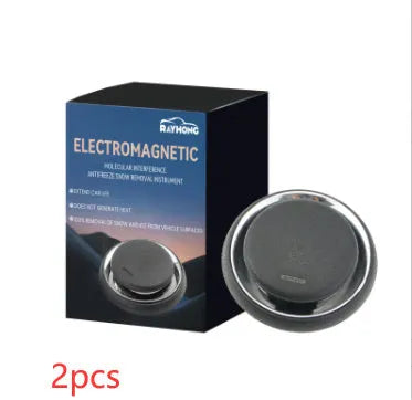 Black plastic portable car deicing instrument showing compact square shape.