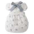 White thick dog dress with large bow, flower print and flannel lining for small dogs