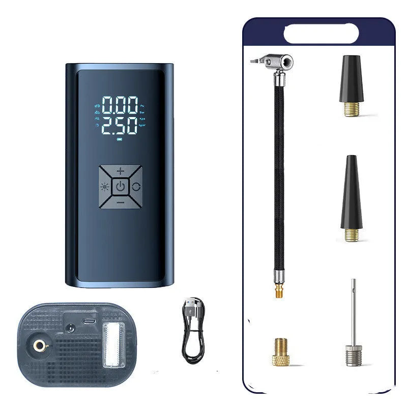 Portable wireless digital car tyre pump with display screen and USB charging port