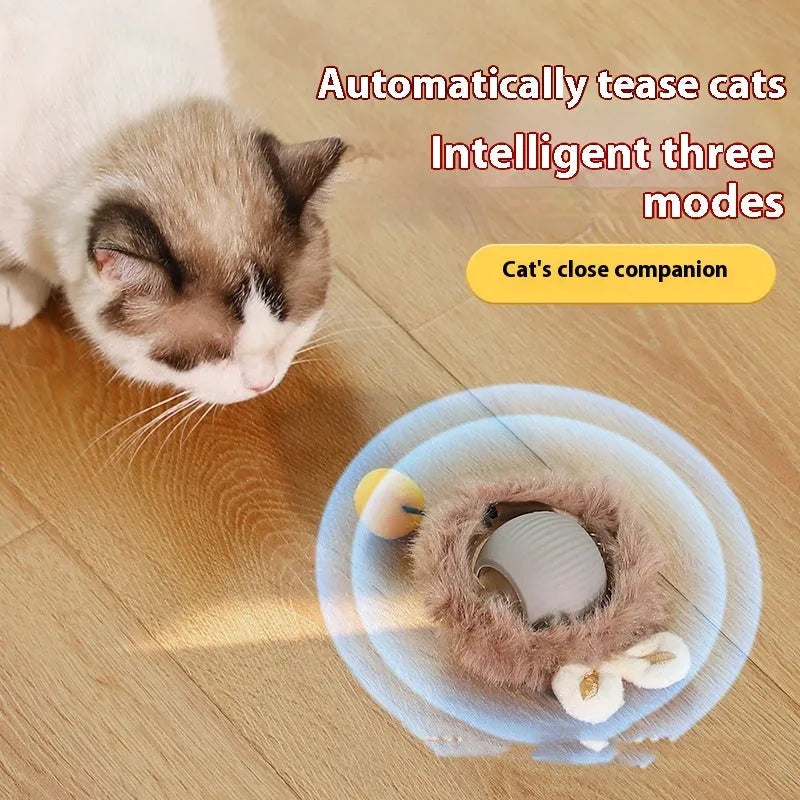 Plush silicone cat ball toy in green colour with rolling movement design