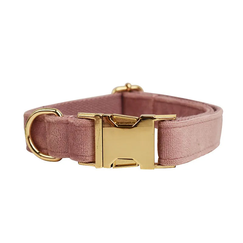 Light purple pink velvet dog collar with matching rope leash from a pet accessory set