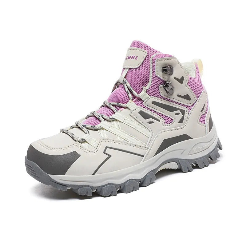 Hiking sneakers with flannel upper and rubber sole in colours black, grey, light brown, pink, purple