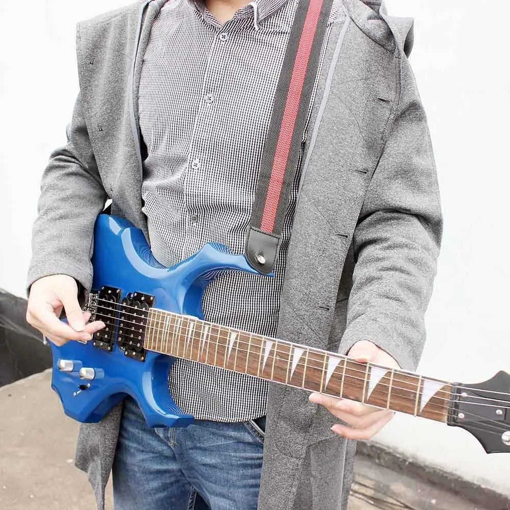 Woven crossbody strap for musical instruments in five colour options on guitar