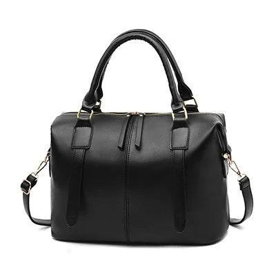 Women's leather vintage shoulder handbag in solid colour, available in wine red, khaki, black, or brown