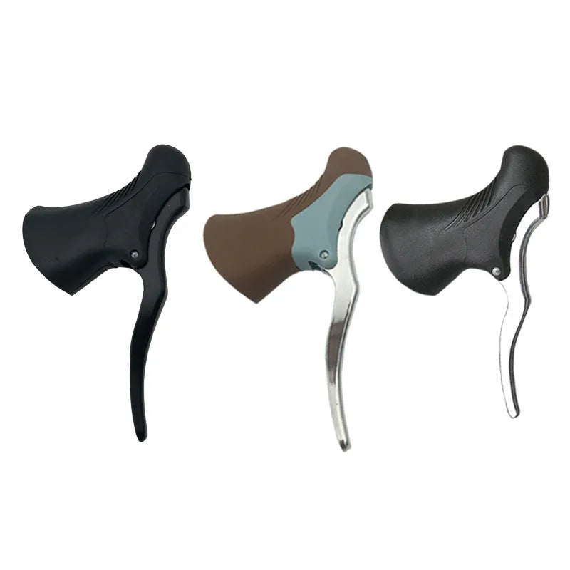 Aluminium alloy road bike brake handles in all-black or black-silver for 22.2mm and 23.8mm handlebars