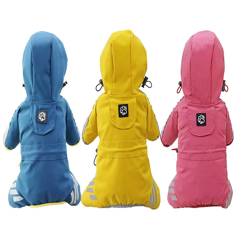 Dog raincoat four feet waterproof rain cape in pink, blue, or yellow, sizes S to XXL