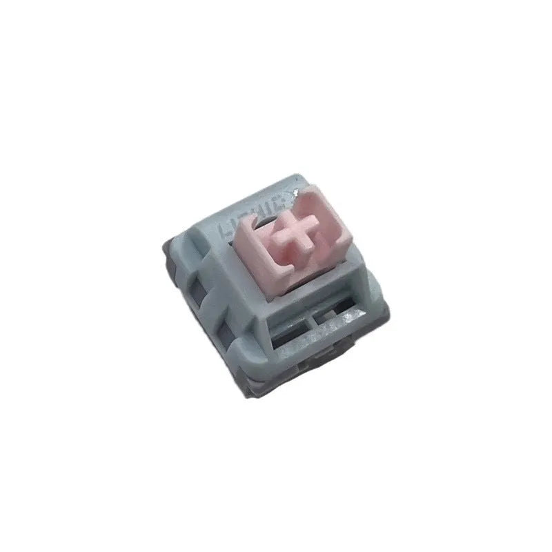 Dew Axis-4 mechanical keyboard switch showing three-colour shaft core and bridge plug-in structure with large side buckles