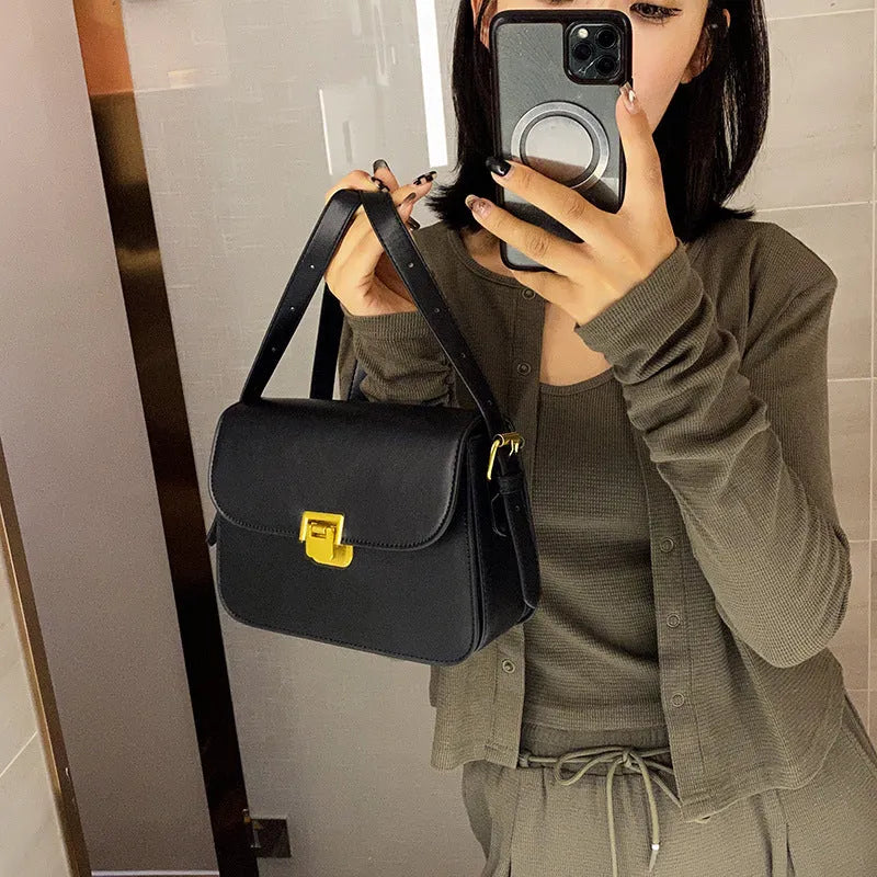 Soft PU leather women's underarm square bag with niche texture in five colour options