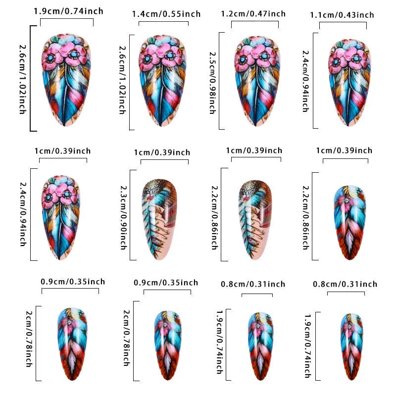Retro colour feather armour nail art stickers with cartoon floral butterfly designs