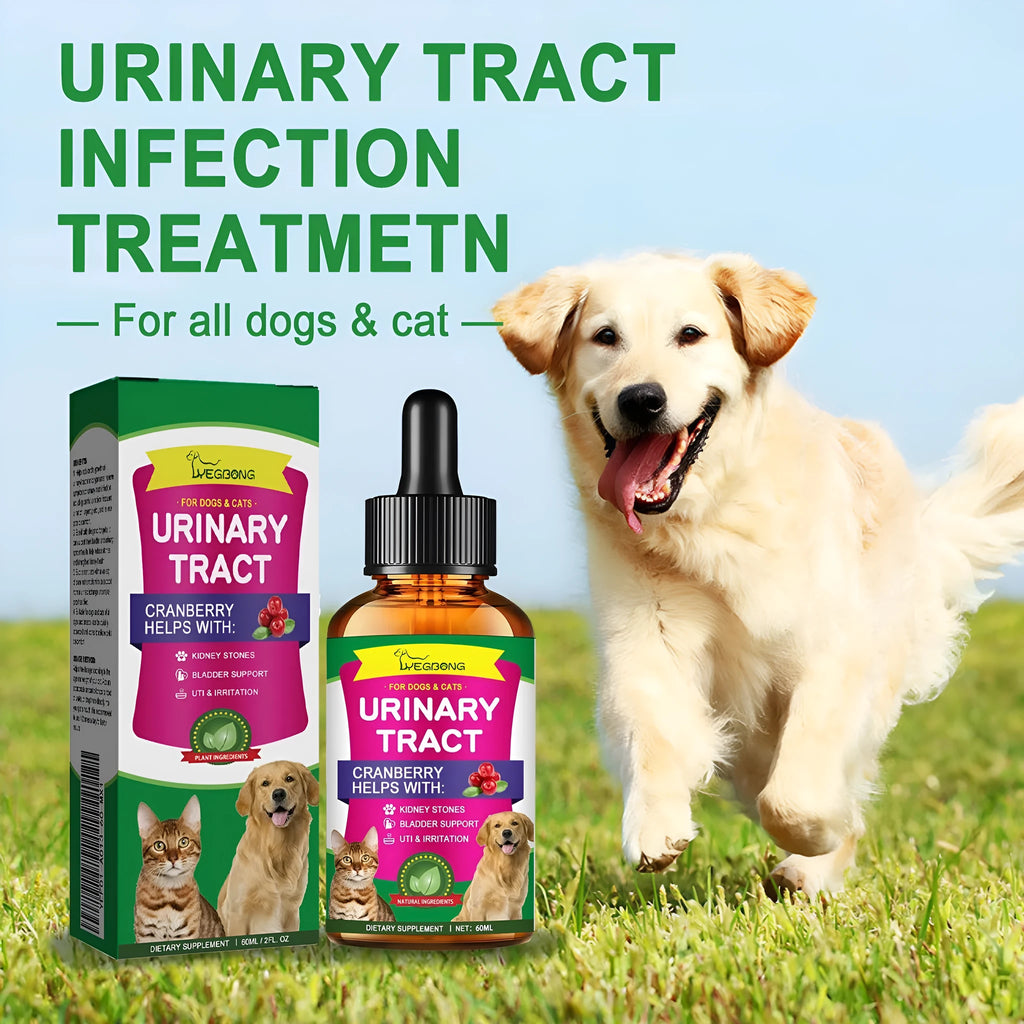 60ml pet pain relief drops bottle with natural herbal ingredients including cranberry and echinacea extracts